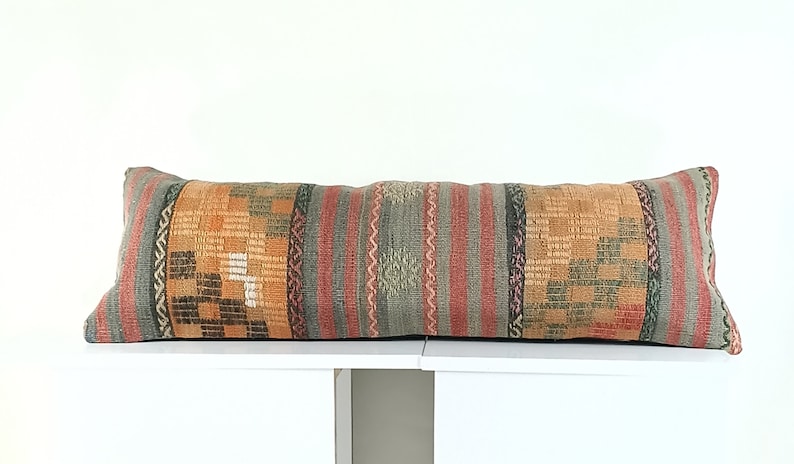 Turkish Kilim Pillow A1095 Cushion Cover 12x36 Bohemian Kilim Pillow Throw Pillow Decorative Kilim Pillow 12x36 Bohemian Pillow