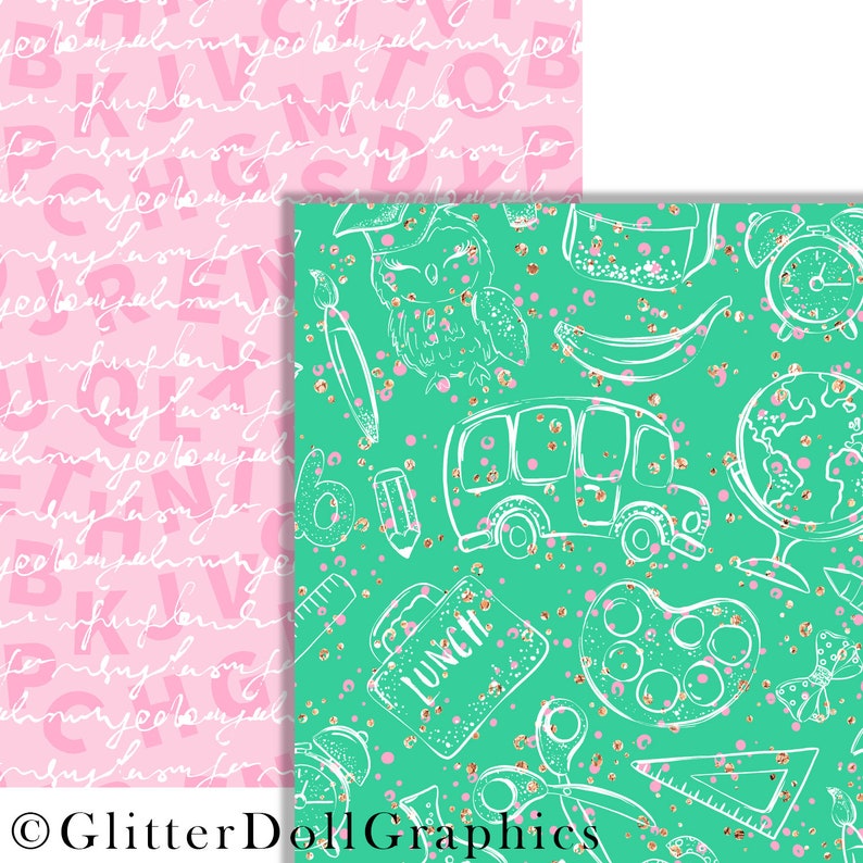 Green Abstract Purple Seamless Pattern Planner Stickers Glitter Paper Pink sch1 Back to School Basic Digital Paper Planner Graphics