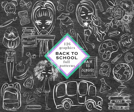 Back To School Outline Clipart Sketch Coloring Png Etsy Back To School Outline Clipart Sketch Coloring Png Etsy