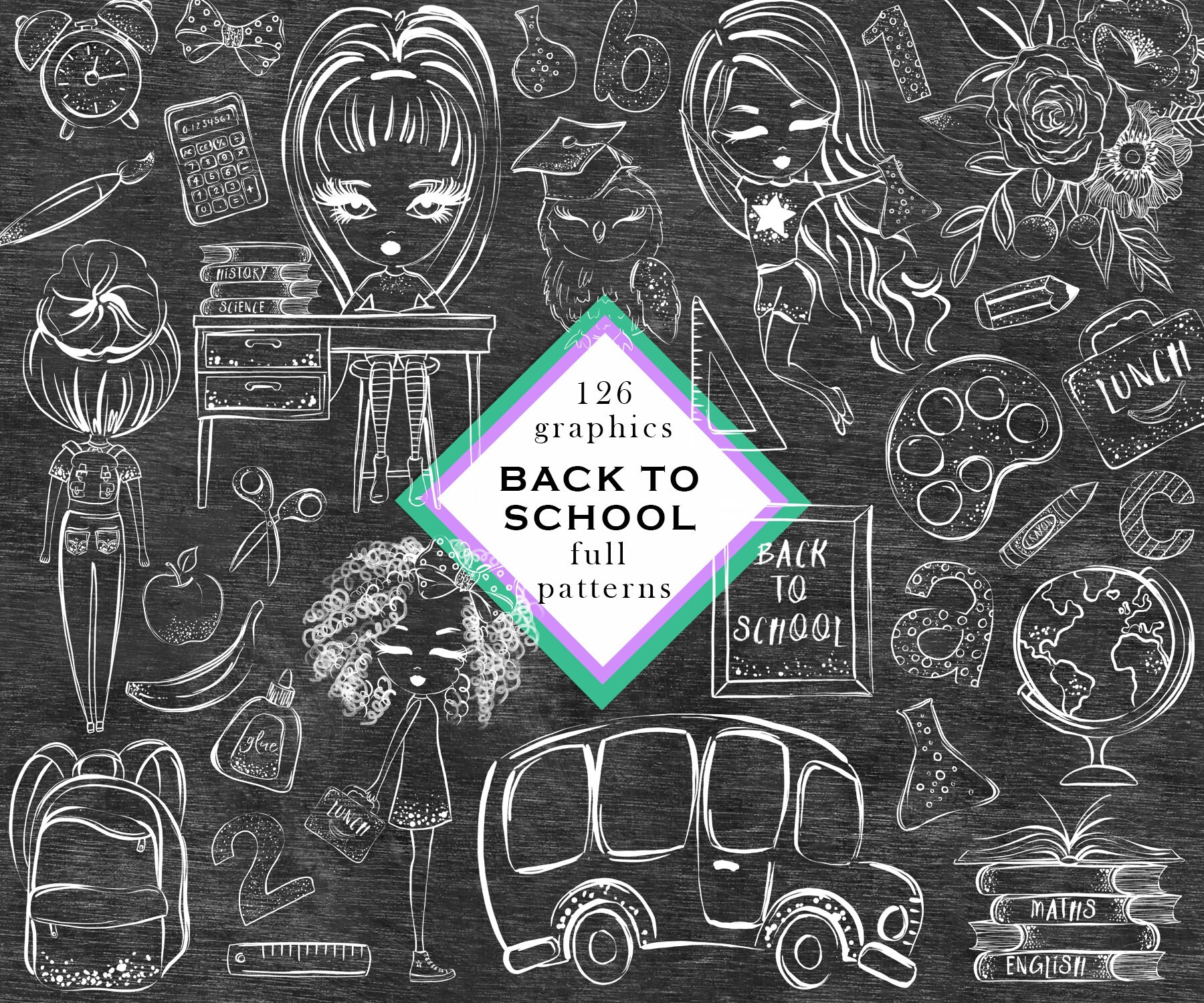 Back To School Outline Clipart Sketch Coloring Png Etsy