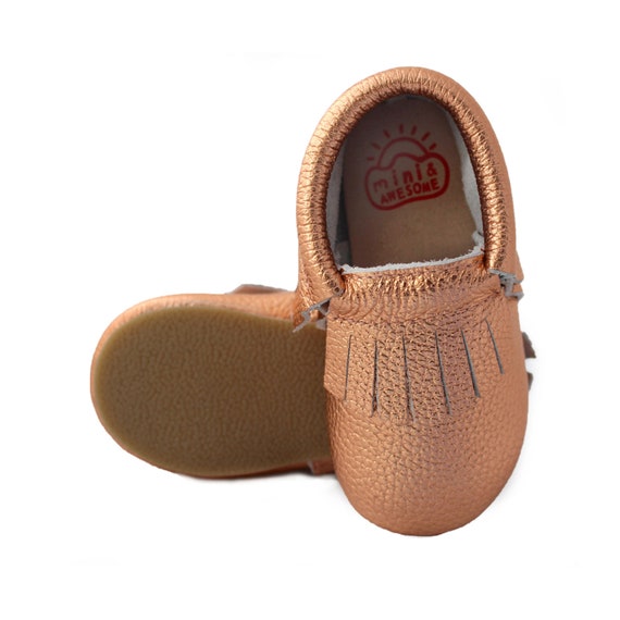 Baby toddler moccasins hard sole rose 