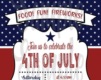 4TH OF JULY Invitation, Independence Day Invitation, Red White and Blue Invitation