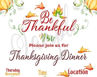 THANKSGIVING DINNER INVITATION, Fall Invitation, ,Thanksgiving Invitation.