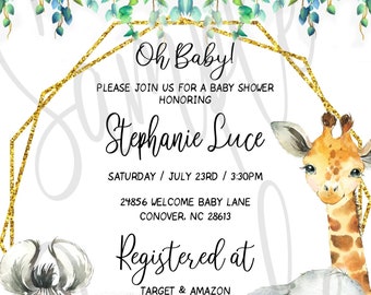 SAFARI BABY SHOWER Invitation, Jungle Baby Shower Invite, Safari Baby Animals Baby Invite, Gender Neutral Baby Shower Invite!