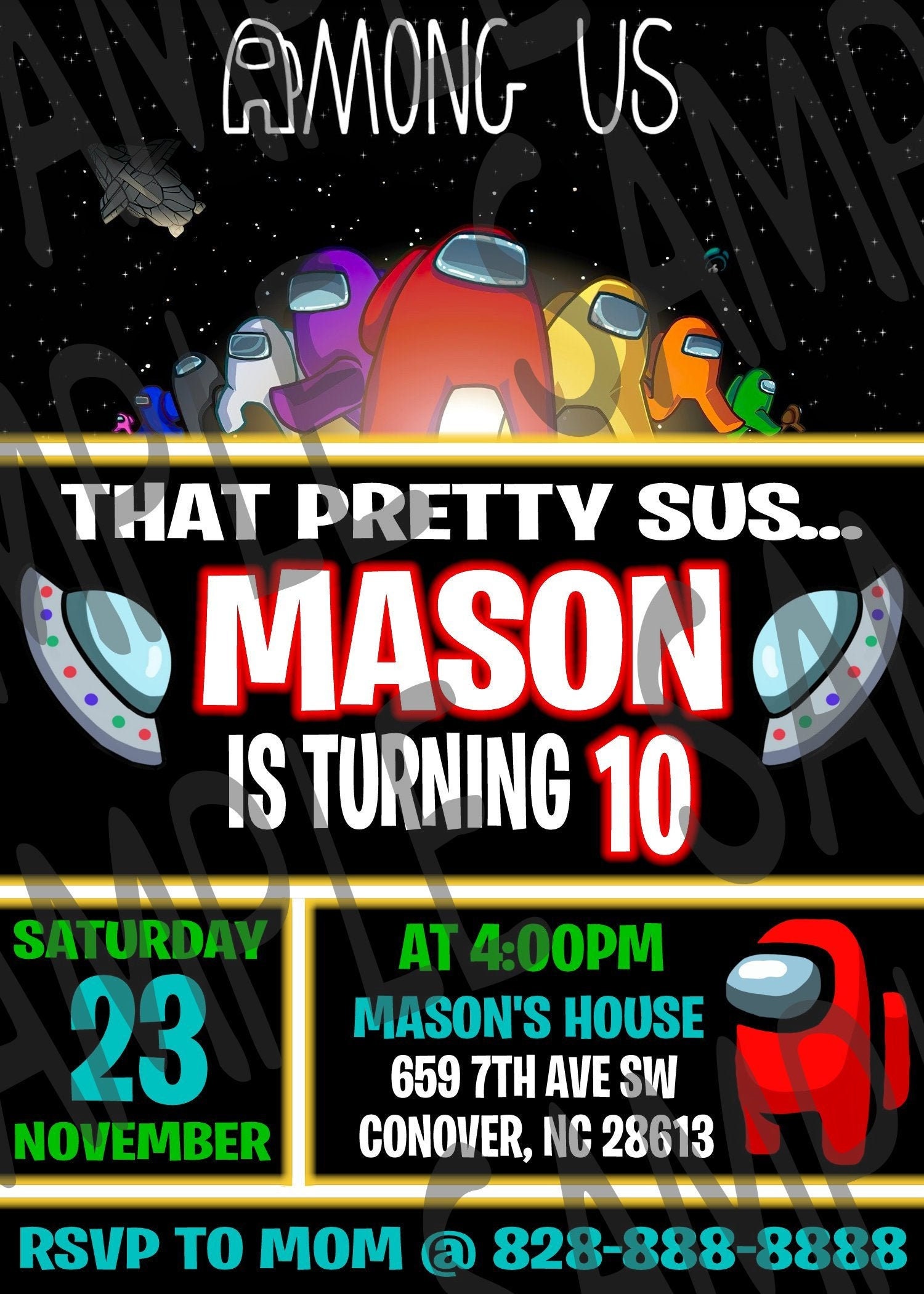 Among us birthday party invitation boys birthday invitation etsy