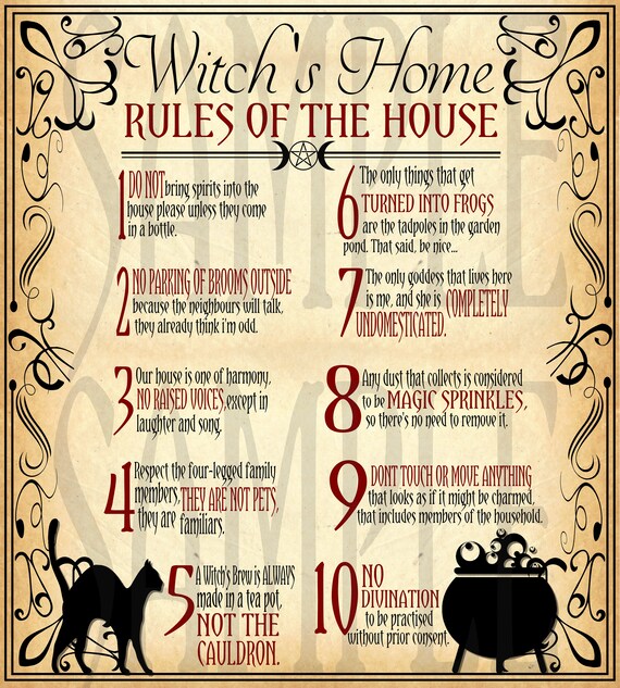 8x10 Witch S House Rules Poster Witchy Poster Witch Home Etsy