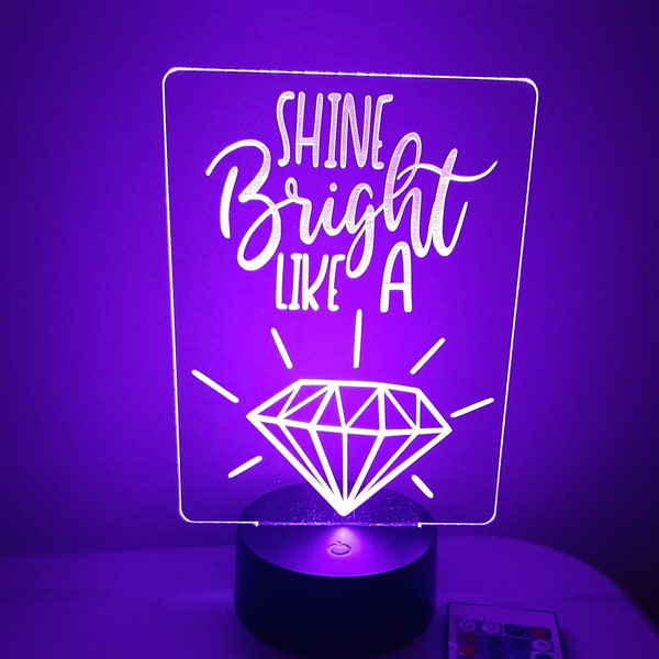 Shine Bright Like a Diamond Sign, Diamond LED Light Sign, Shine Bright like a Diamond Night Light, LED Light Base, Remote Control
