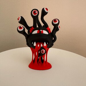 3D Printed Beholder Miniature: Black, Red, and White PLA DnD Monster