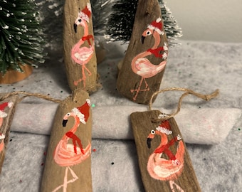 DRIFTWOOD Christmas Pink FLAMINGO Ornament! (SMALL 2"-3") Hand Painted- Perfectly Weathered!  Super Unique!!