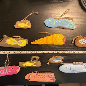 DRIFTWOOD - FISH Ornaments!  Hand Painted- Perfectly Weathered DRIFTWOOD !  Unique Gift!!  Hang anywhere!  Beachy vibe! Free Shipping