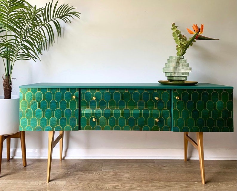Made to Order Vintage Teal Gold Sideboard TV Unit Cocktail Etsy