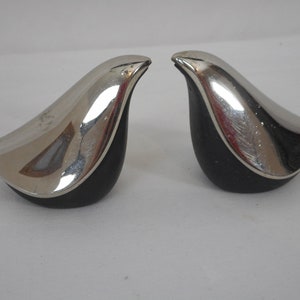 Pair of vintage French silver plated metal salt and pepper pots