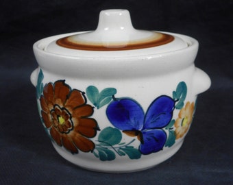 vintage Polish hand painted ceramic lidded jar / canister / pot