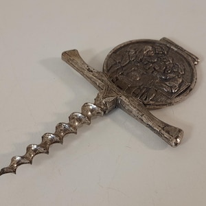 p## vintage French silver coloured metal corkscrew / barware / Bottle opener