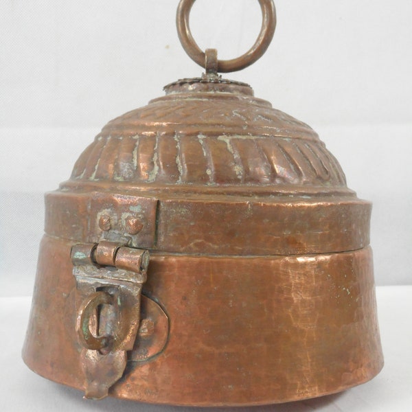 rare vintage Indian hand made copper Chapati storage box /  storage pot / food pot
