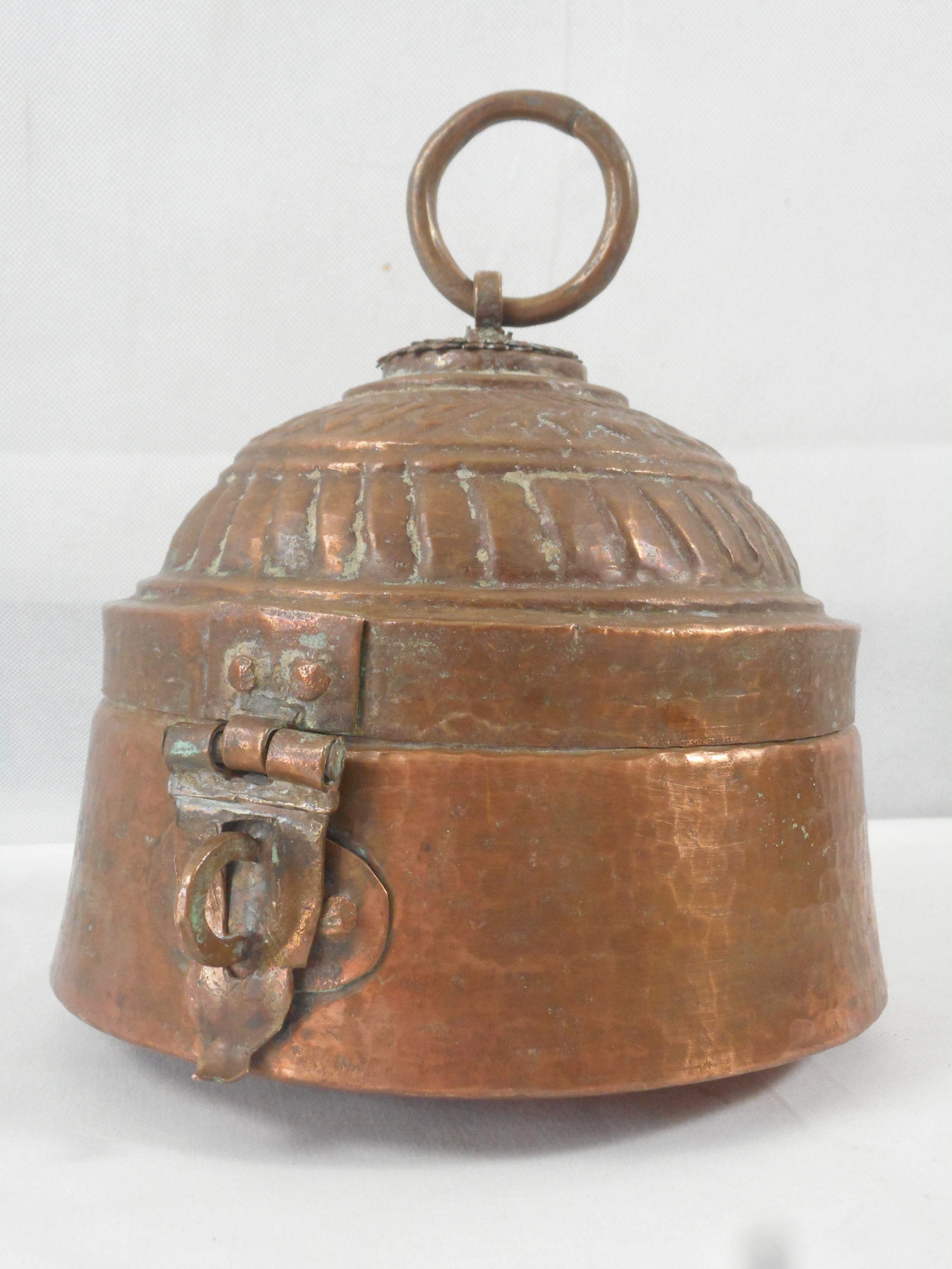 Rare Vintage Indien Main Fait Boîte de Stockage en Cuivre Chapati/Pot Alimentaire