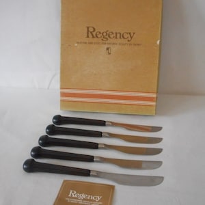 set of 5 Boxed vintage English Regency By Denby table dinner knifes