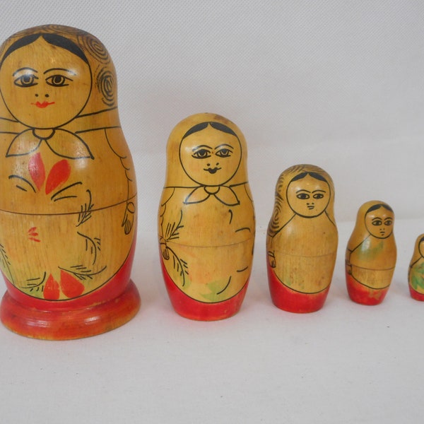lot de 5 décorations vintage pour poupées en bois fabriquées à la main par l'URSS / Russie
