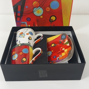 set of 2 French porcelain Boxed Demitasse / coffee cups and matching saucers