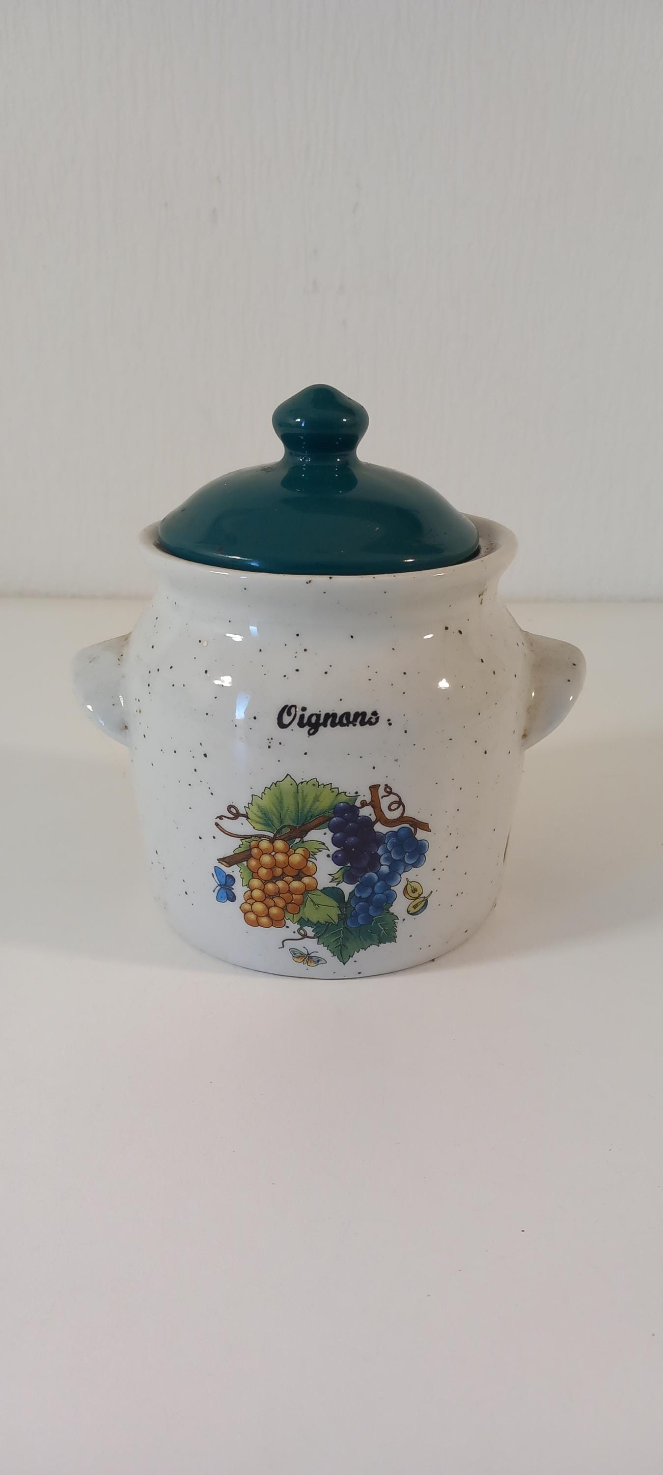 vintage French lidded kitchen Onion storage jar / French kitchenware