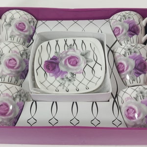 set of six French porcelain tea / coffee cups and matching saucers