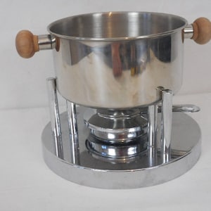 vintage French chromed metal Fondue set
