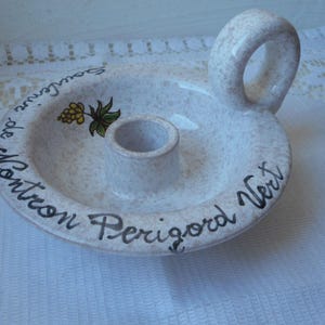vintage French hand made and painted pottery candle holder