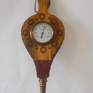 hand made vintage French wall mountable Bellows shaped wooden Thermometer