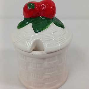 vintage French hand painted ceramic lidded jam pot / canister / kitchenware