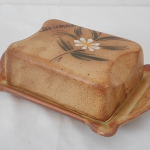 vintage French ceramic hand painted lidded butter dish / tableware / kitchenware