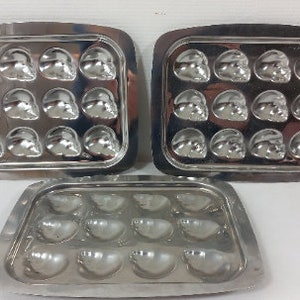 set of 3 vintage French stainless Escargot / snail serving dishes