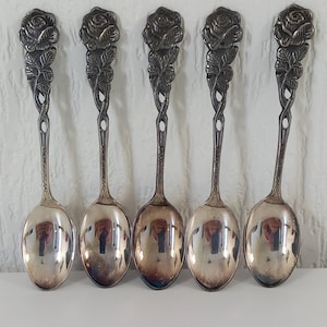 set of 5 vintage French silver plated metal spoons / tea spoons / Cutlery