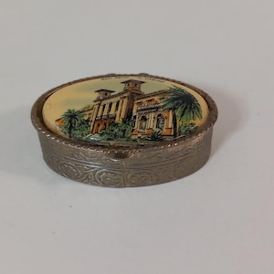 vintage French small metal pill box / trinket box