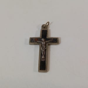vintage French Religious Metal crucifix necklace pendant / Crucifix