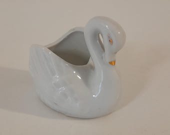 P## vintage French porcelain small Swan shaped trinket dish / ornament / salt Cellar