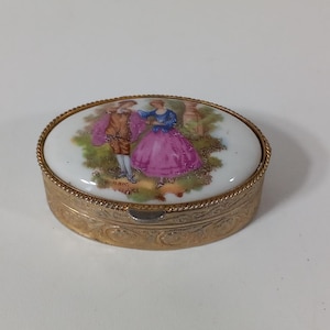 Sammelbare Vintage französische Pillendose aus Metall in Form einer Pillendose / Schmuckschatulle / Ornament