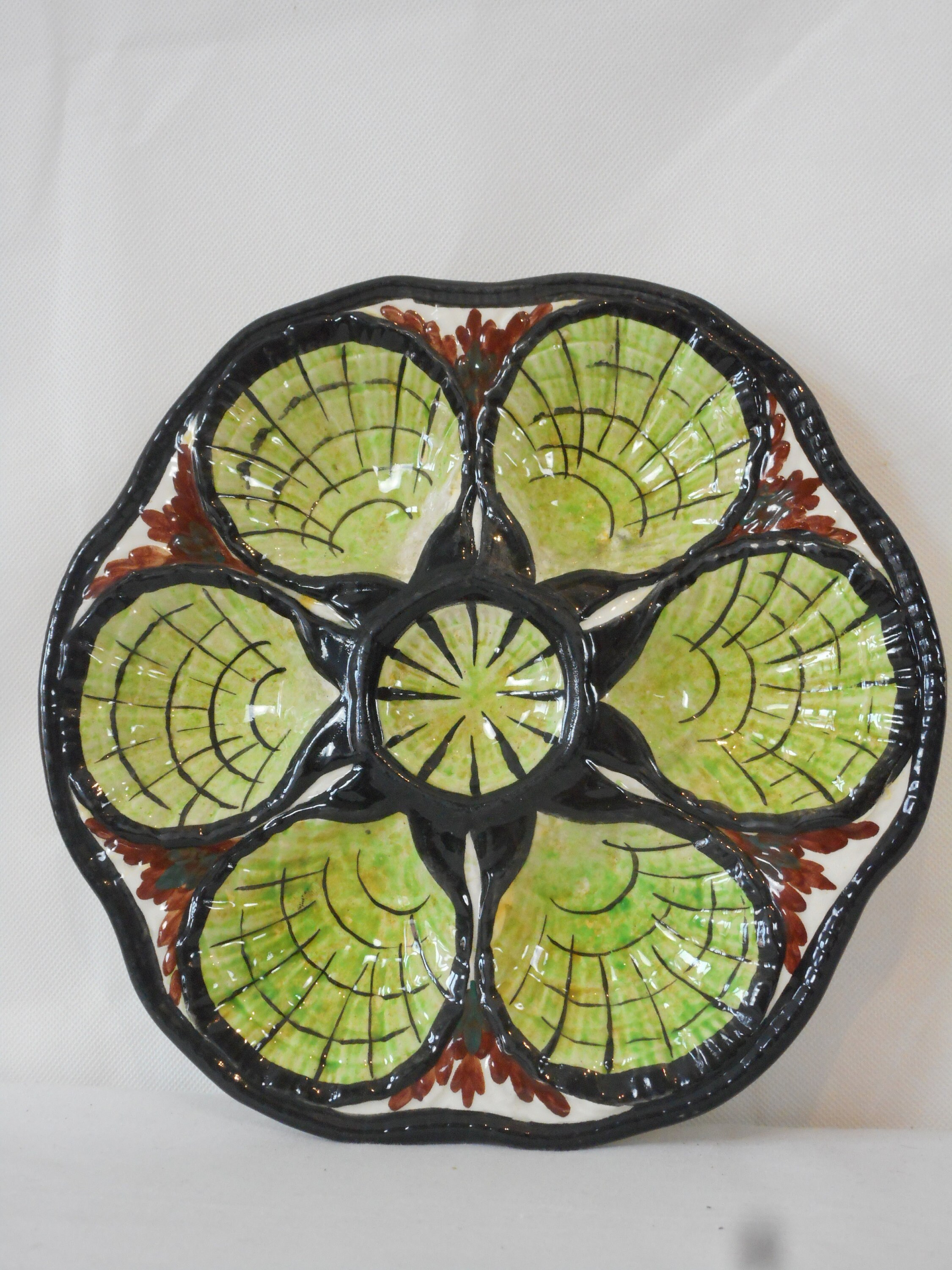 Français Vintage Signée St Jean Bretagne Plaque d'huîtres en Céramique Peinte à La Main