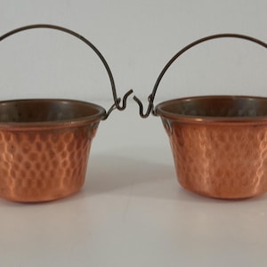 pair of vintage French small miniature hand made copper planters / pots / ornaments
