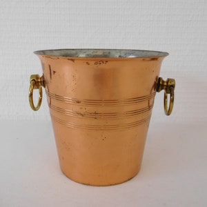 vintage French small copper and brass ice cube bucket / barware / ice bucket