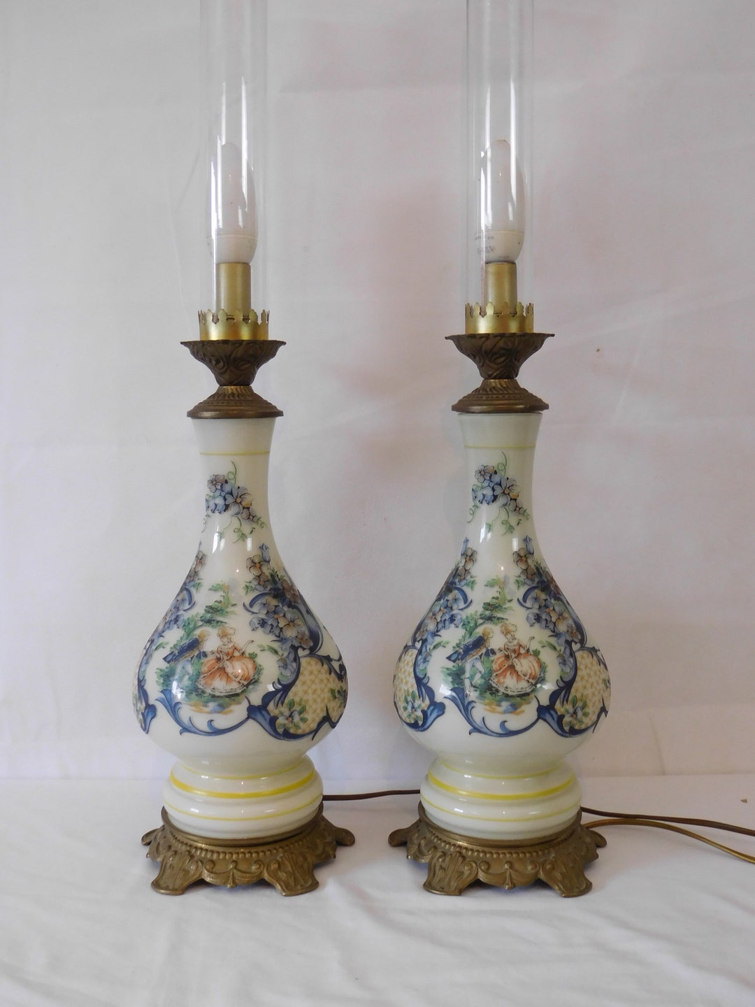 Pair of Rare Vintage French Art Deco Glass and Brass Table / Bedside ...