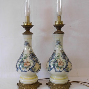 Pair of Rare vintage French Art Deco Glass and brass table / bedside / office lamps