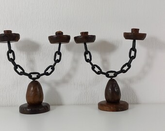 pair of vintage French Wood / metal shaped candle holders / candlesticks / French Décor