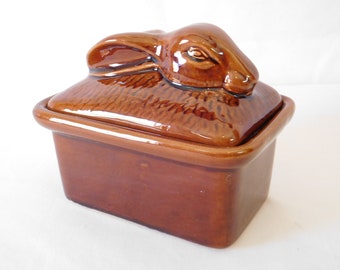 vintage French Brown Glazed ceramic lidded Foie Gras / pate dish / tableware