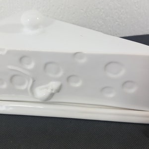 vintage French ceramic lidded Cheese shaped cheese serving / Storing dish