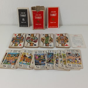 kompletter Satz französischer Vintage Tarot Karten und Spielkarten / Tarot Legung
