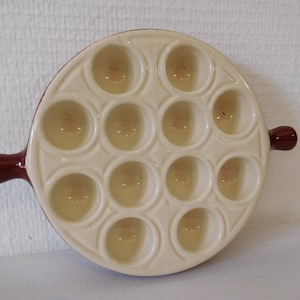 vintage French Emile Henry ceramic glazed Escargot / snail serving dish