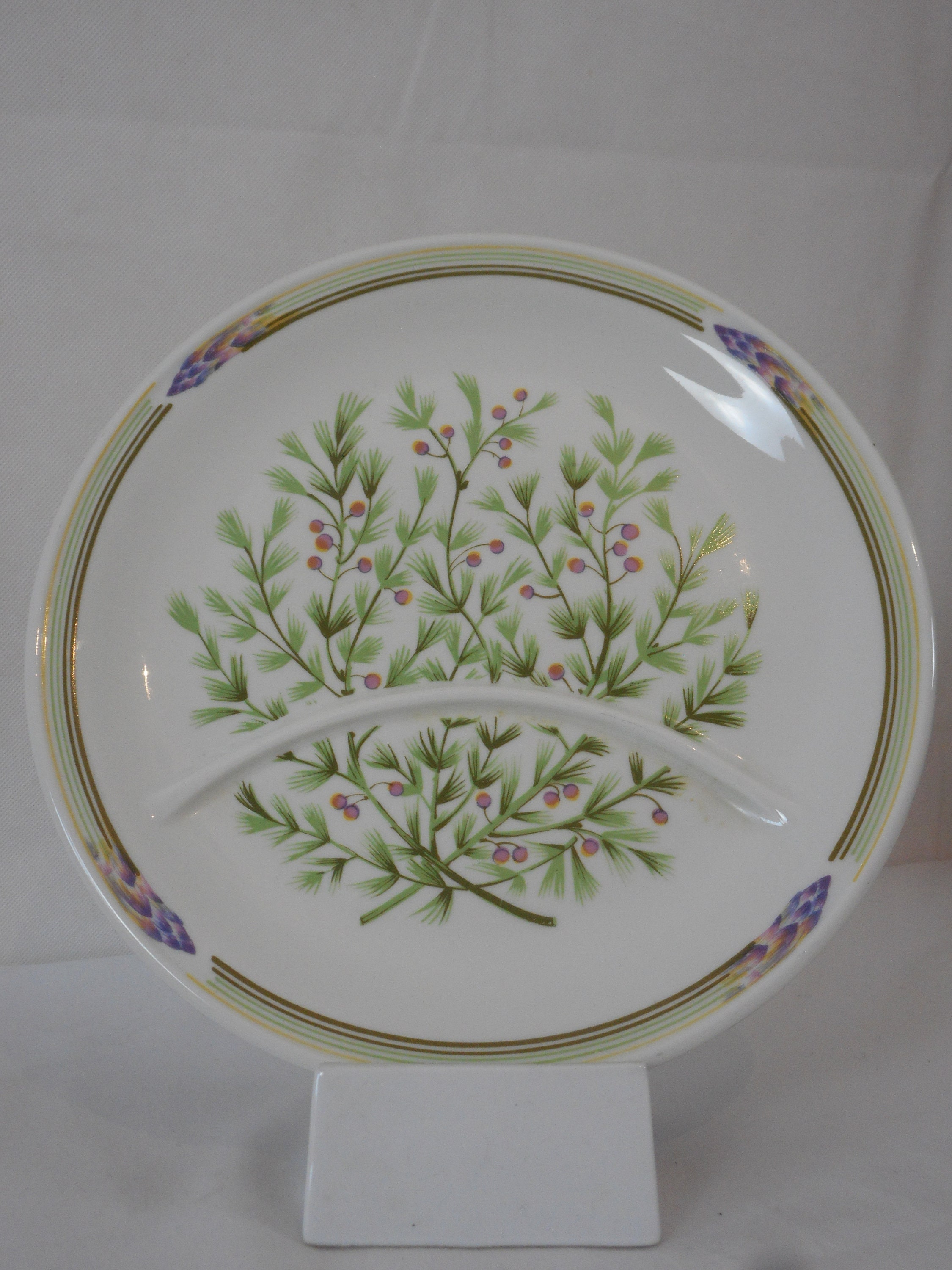 Superbe Assiette de Service/Vaisselle en Céramique Vintage Français Paris Asparagus