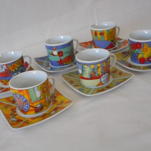 set of six vintage French porcelain tea / coffee cups and matching saucers