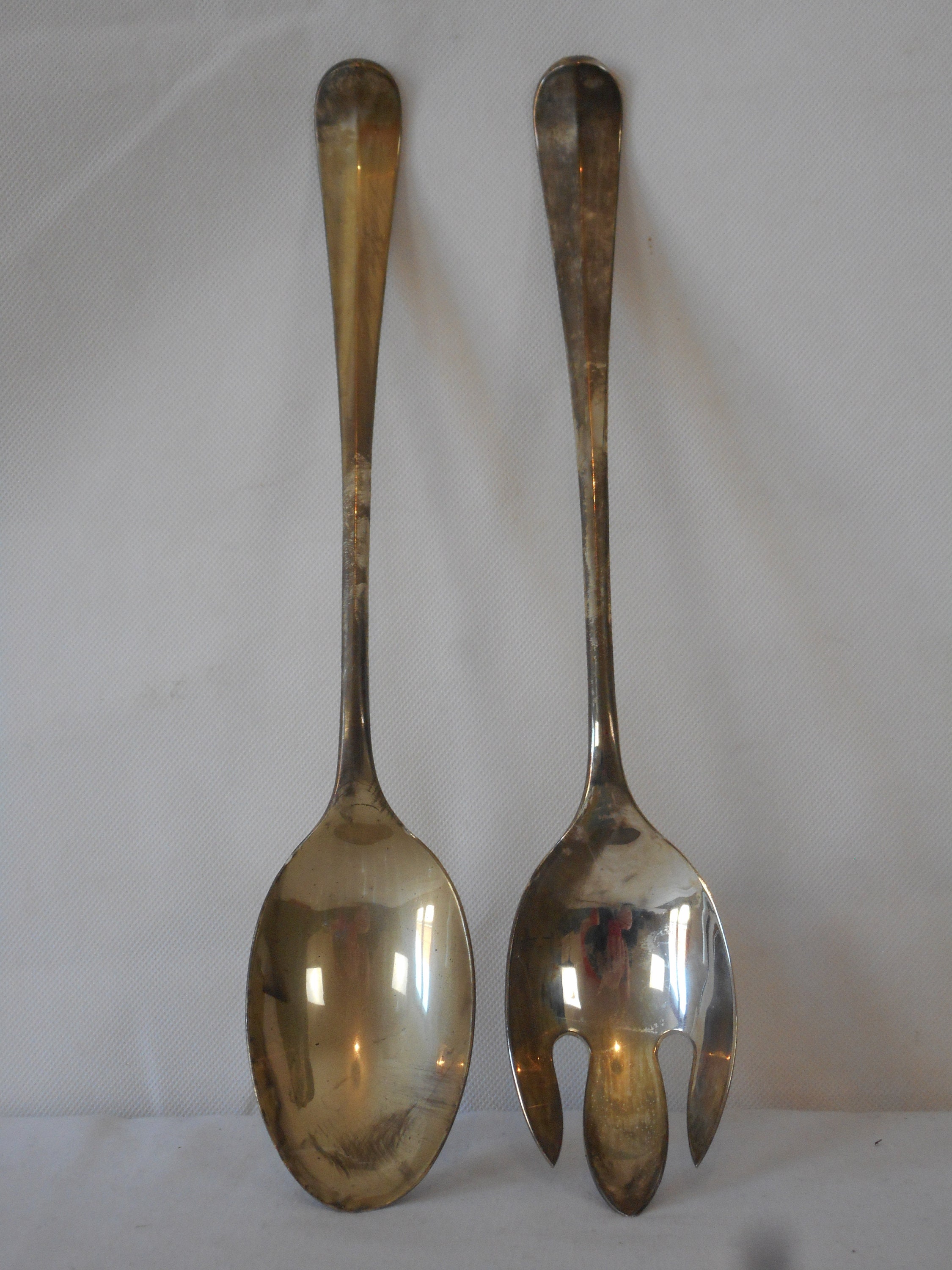 Paire de Serveurs Salades Métalliques Plaquées Argent Vintage Français/Vaisselle