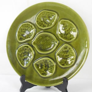 vintage French pottery green Glazed majolica oyster plate
